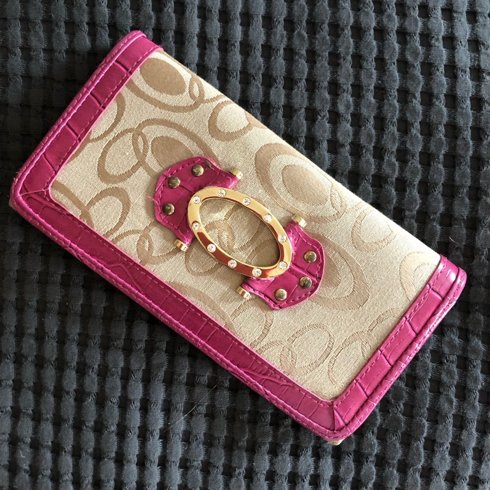 Tan & hot pink wallet